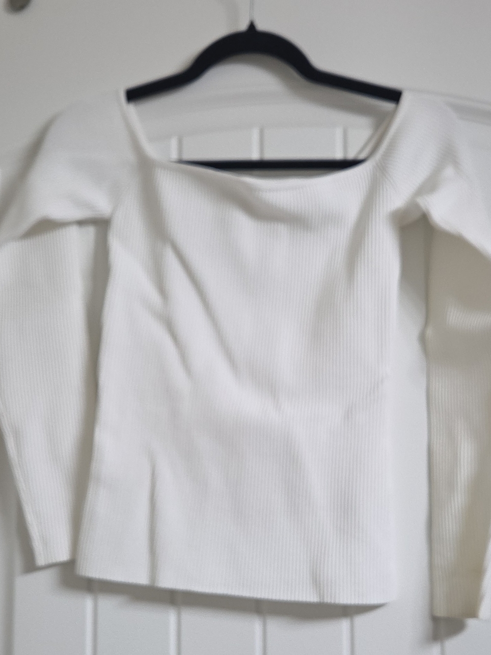 Aritzia White Ribbed Square-Neck Long Sleeve Top